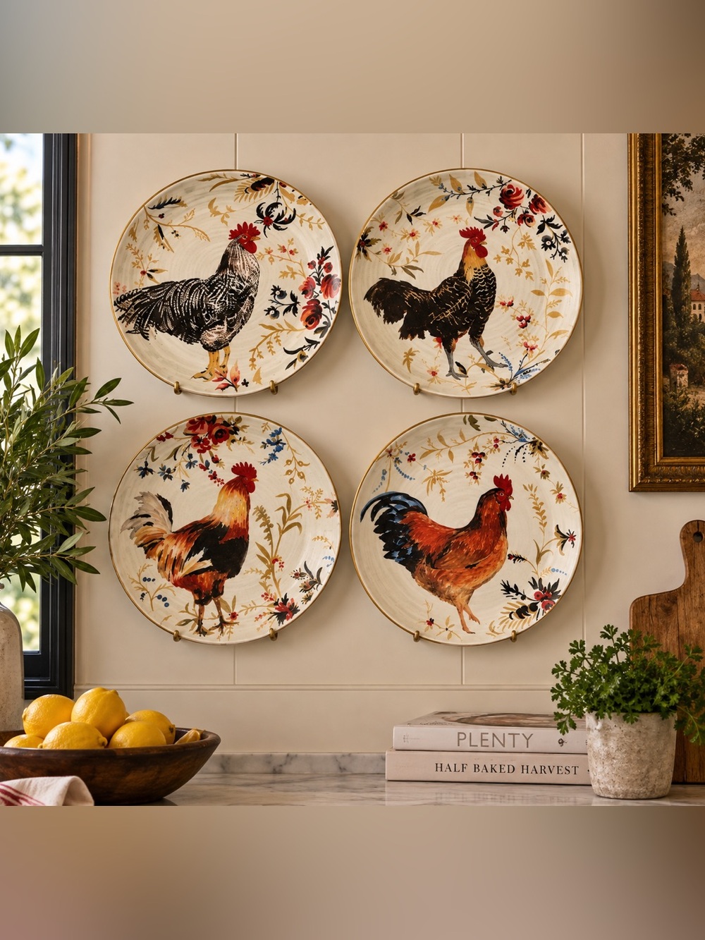 VTG Williams Sonoma Rooster Francais Colorful Rooster Decorative Dessert Plates
